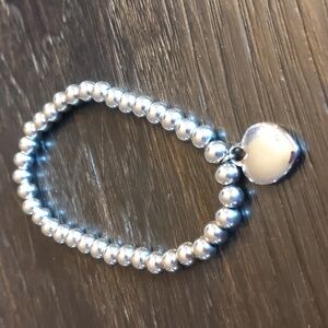 Silver Beaded Heart Charm Bracelet